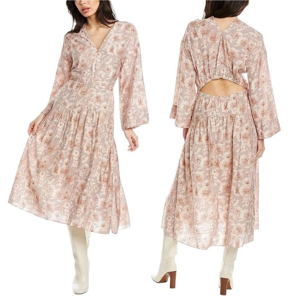 Vince Dahlia Pink Floral Print V-neck Dress, Open Back, Size XS - Picture 1 of 16